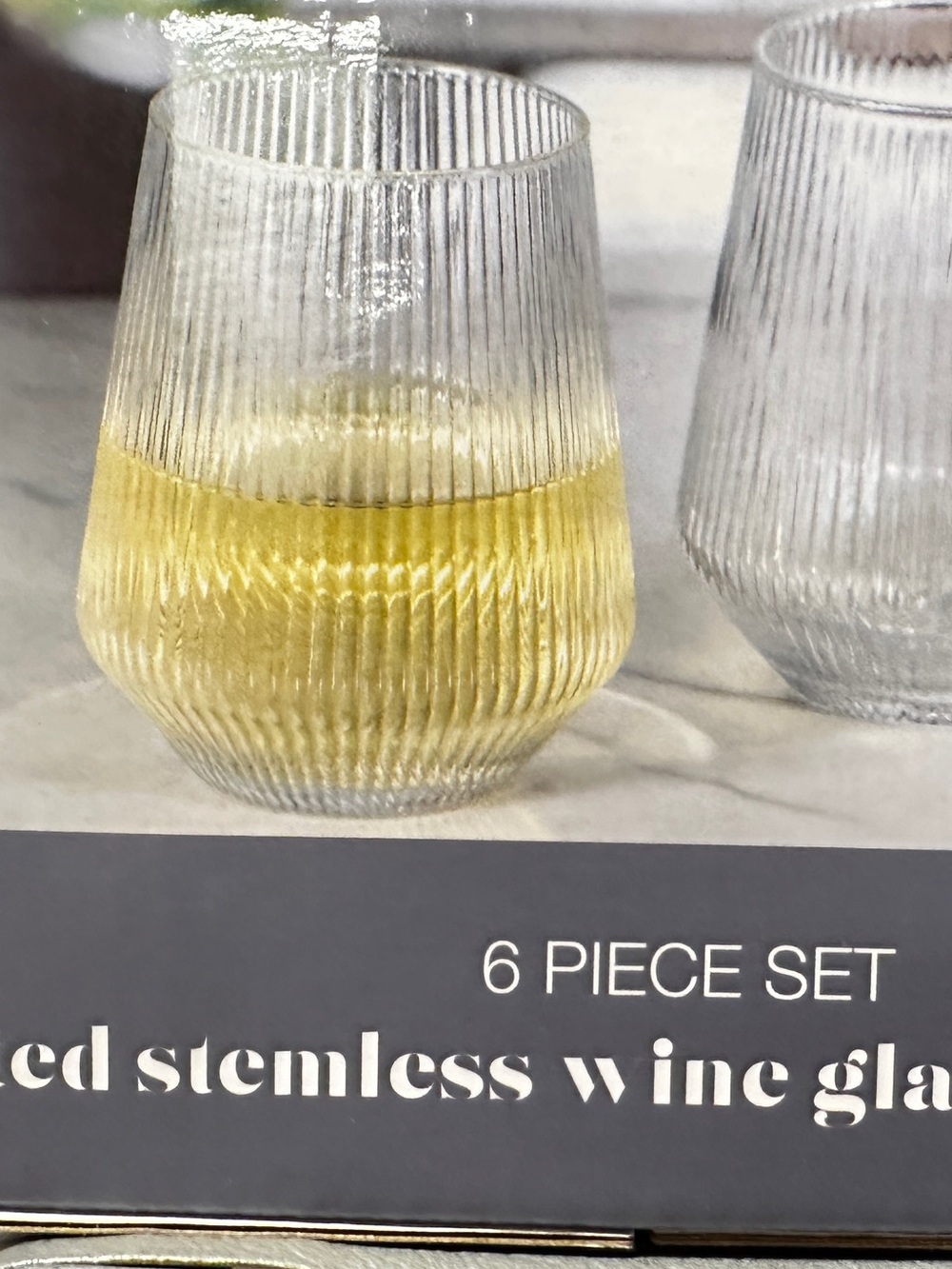 Dwell Fluted Stemless Wine Glasses - Clear with Yellow Accent (6-Piece Set)